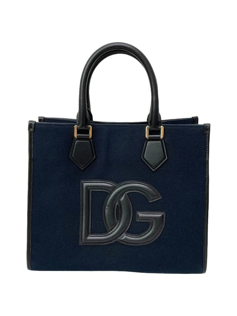 Dolce & Gabbana DG Leather Piping Canvas Tote Bag Black